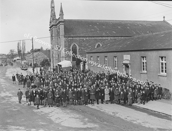 MISSION SCENE CHILDREN OUTSIDE CHURCH